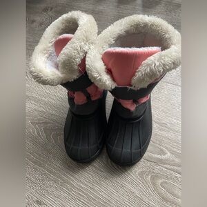 Black and Pink Winter Boots with Faux Fur